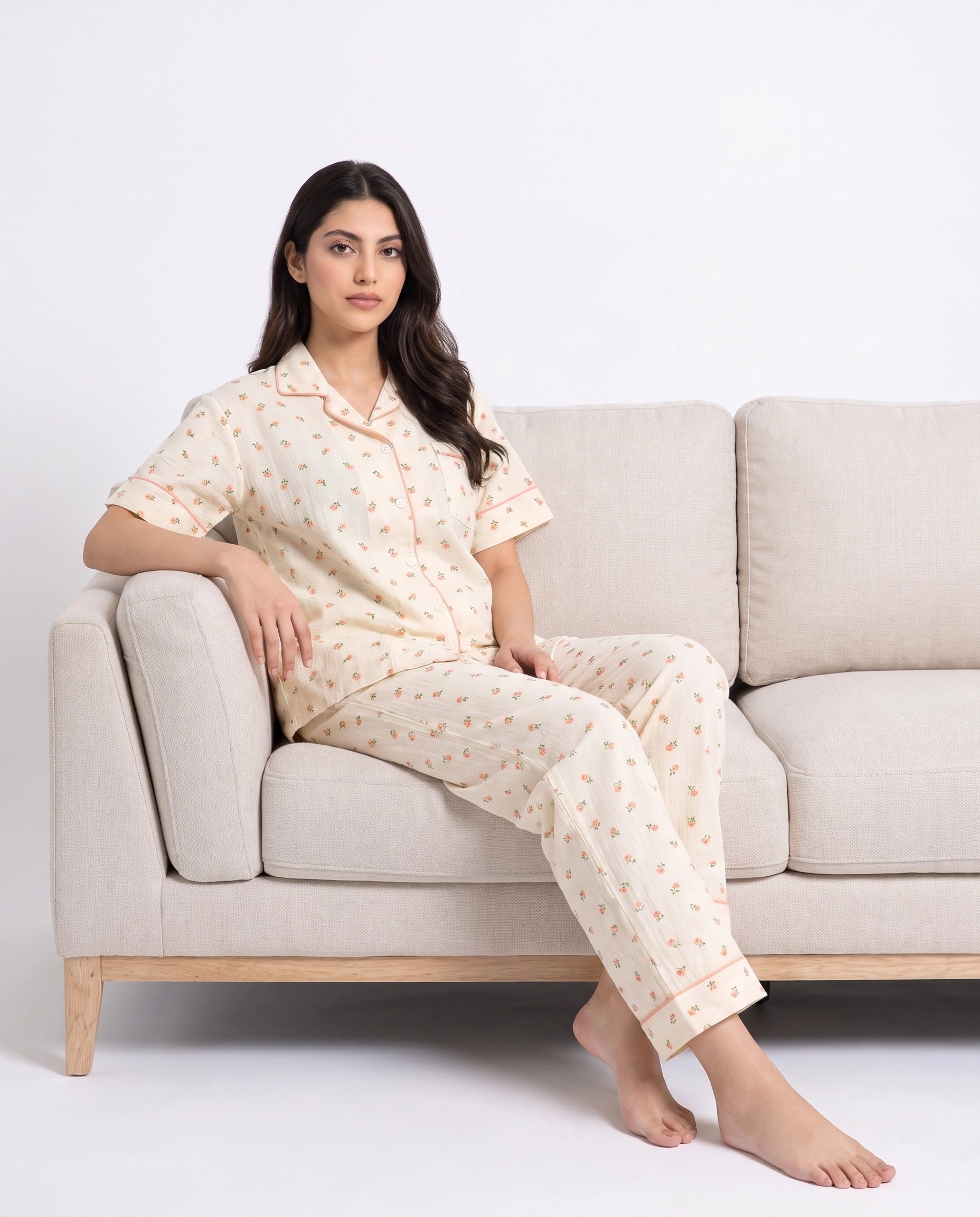Linen Oversized PJ Set - Floral Breeze
